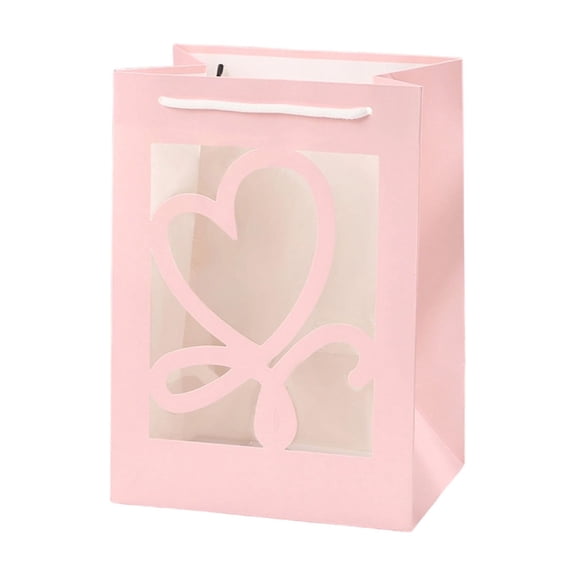 Gallickan Window Gift Bag, Transparent Valentine's Day Present Sack, Large Tote for Flowers and Gifts, Sturdy Handled Carrying Case, for Gifting and Surprise Presents, Pink