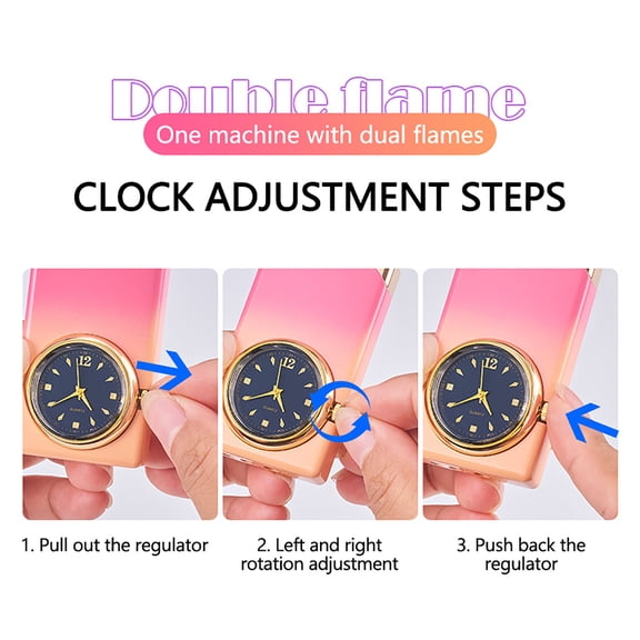 Gallickan Windproof Lighter, Metal Double Flame with Quartz Dial, LED Light Adjustable for Candle Fireplace Grill Camping Ignition, B