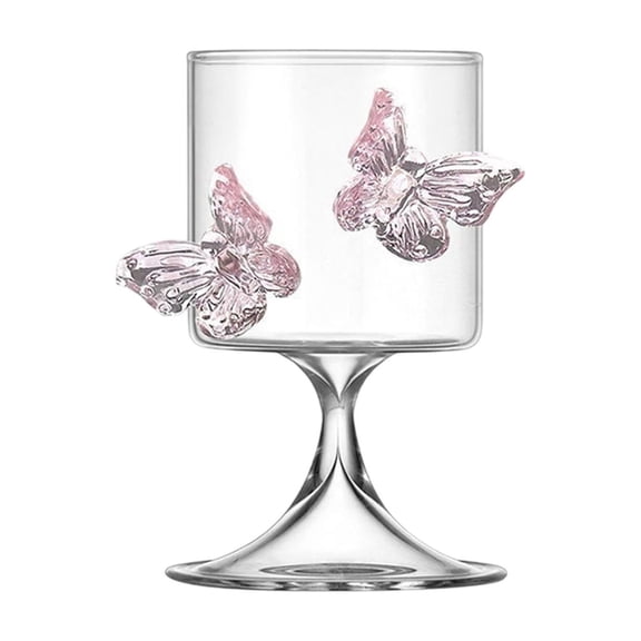 Gallickan Wine Glasses, Drinking Glasses with Butterfly Decoration, Elegant Crystal Glassware for Juice, Champagne, and Valentine's Day Dinner Table Setting, B