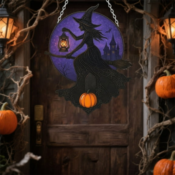 Gallickan Witch Halloween Decoration, Hanging Window Gift for Witch Fans, Halloween Home Wall and Kitchen Room Decor, 1 Piece, Black