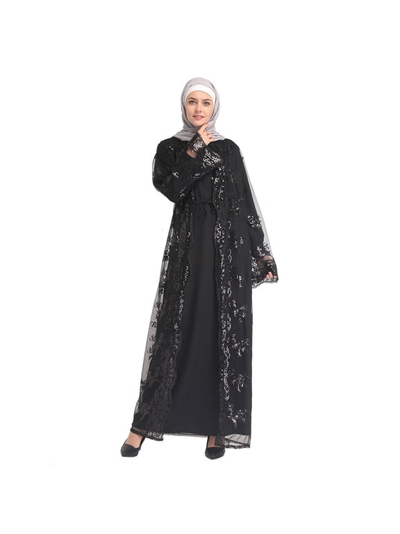 Women Clothing Muslim Lace Sequin Cardigan Maxi Dress Kimono Open Abaya Robe Kaftan Dubai