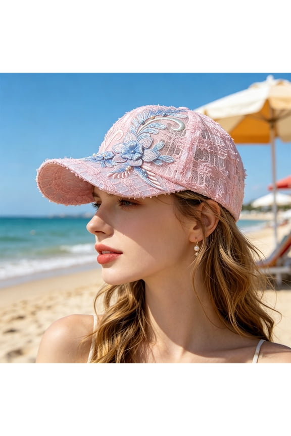 Women's Summer Lace Flower Baseball Cap, Adjustable Sun Protection Hat, Breathable Mesh Back, Design C, Outdoor Activities