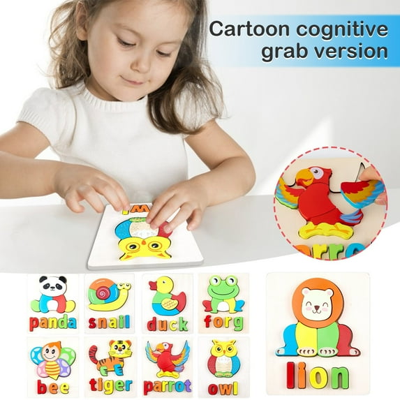 Gallickan Wooden Puzzles for Toddlers 1 2 3, Animal Themed Montessori Toys for 1 Year Old Learning, Educational Preschool Toys for Boys Girls, C