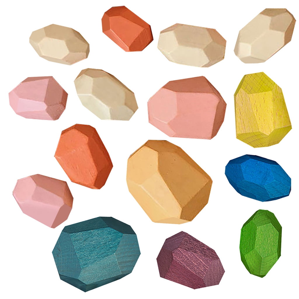 Gallickan Wooden Sorting Stacking Block Rocks, 15 Pcs Block Stacking ...
