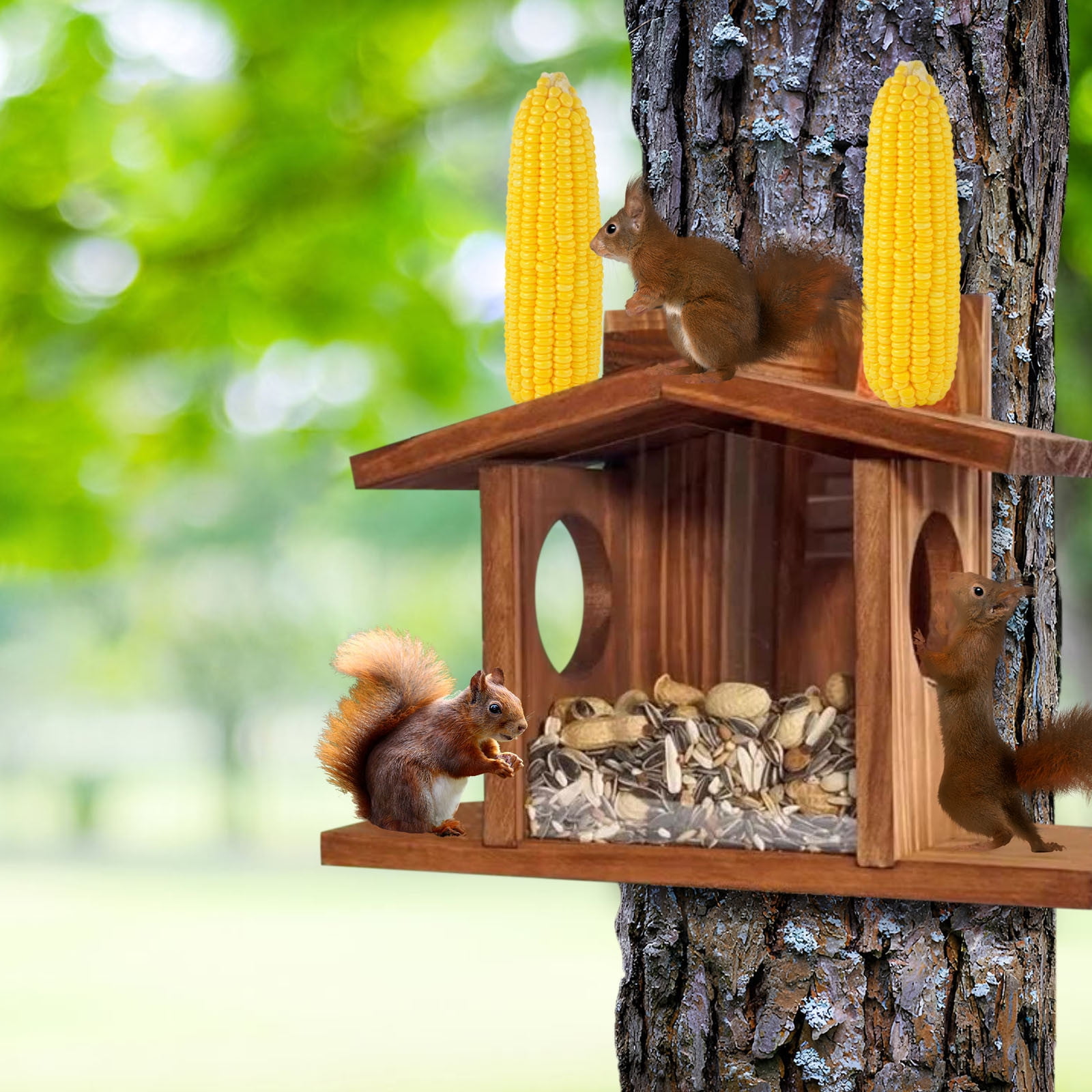 Gallickan Wooden Squirrel Feeder, Squirrel Houses for Outside, Squirrel