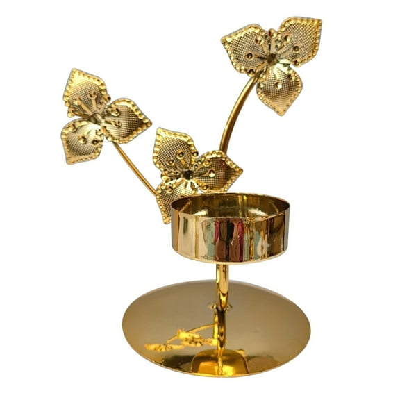 Gallickan Wrought Iron Candlestick, 4 Design Metal Candle Holder, Butterfly Ginkgo Wheat and Clover Pattern, Romantic Table Candle Stand, for Dining Room and Holiday Decor, D