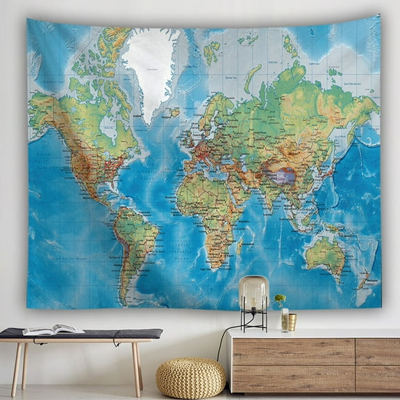 Gallickan40x60 Inch Vintage World Map Tapestry, Hippie Wall Hanging Bedspread, Polyester Yoga Mat Blanket