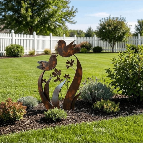GallickanBird Wildflower Metal Garden Stake, Decorative Floral Outdoor Art for Yard Patio Planters, Rustproof Iron