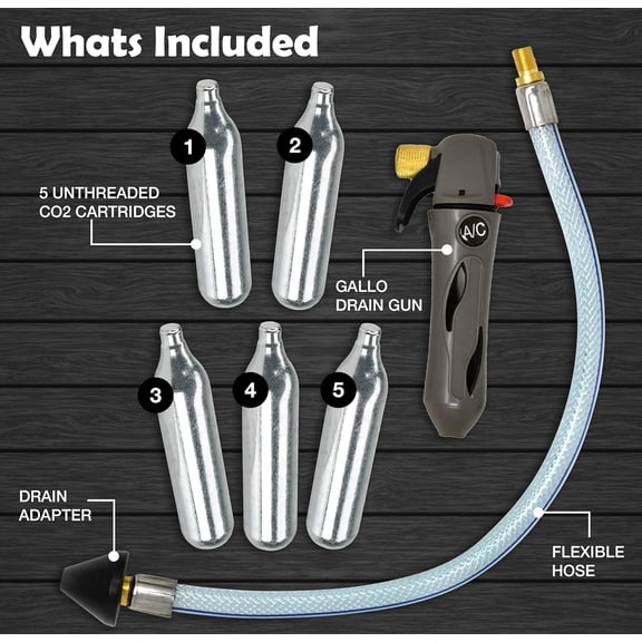 Gallo Drain Gun with 5 Unthreaded CO2 Cartridges for A/C Condensate Line Air Conditioner Cleaner Blaster Opener Kit