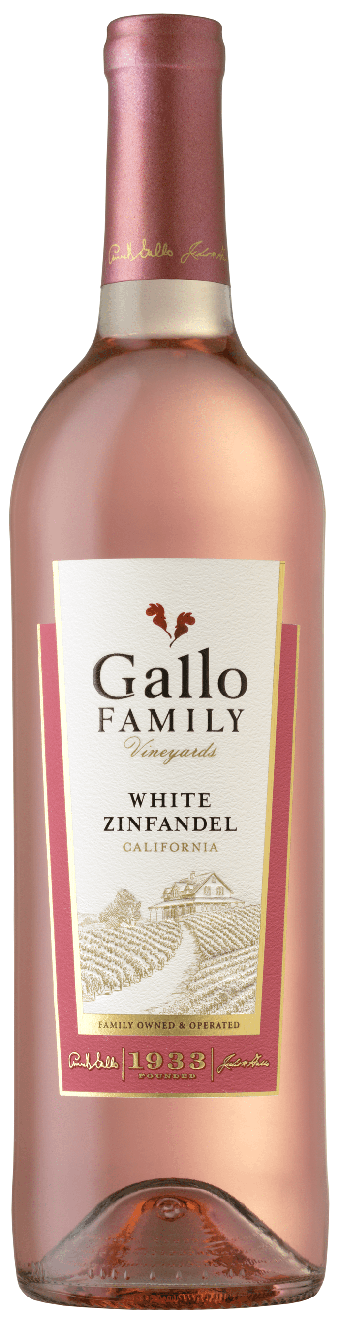 Gallo Family Vineyards White Zinfandel Wine 750ml Glass Bottle, 9% ABV, Shelf-Stable