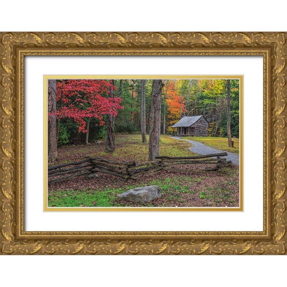 Galloimages Online 24x17 Gold Ornate Wood Framed with Double Matting Museum Art Print Titled - Smokies Cs Cabin