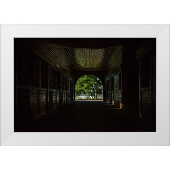 Galloimages Online 24x17 White Modern Wood Framed Museum Art Print Titled - Horse Farm Barn (Inside And Out)