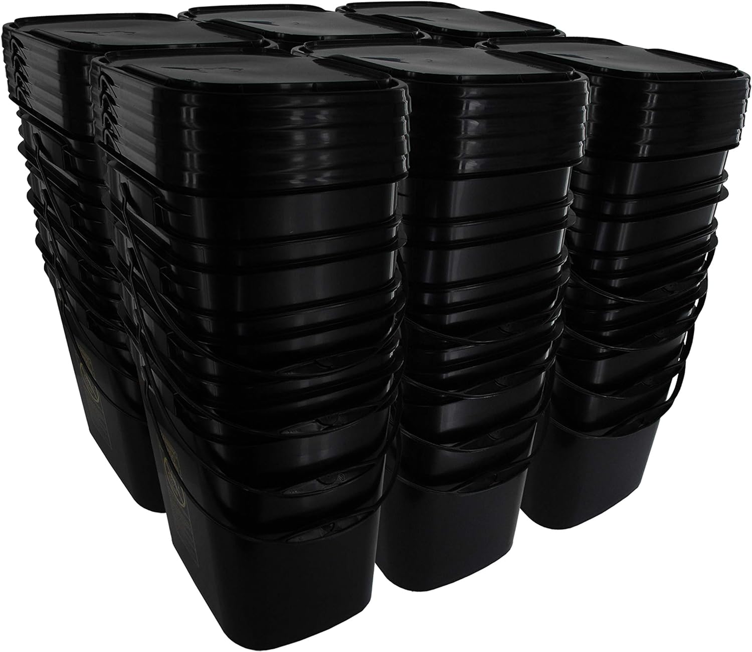 Gallon Black Rectangular Bucket/Pail with Hinged Snap Lid, 24 Pack