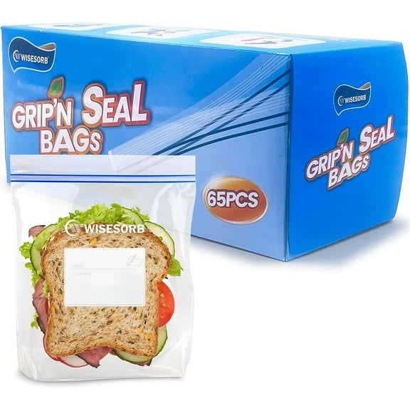 Gallon Food Storage Freezer Bag, 65 Count Grip 'n Seal Bags for Sandwich and Snack Bags