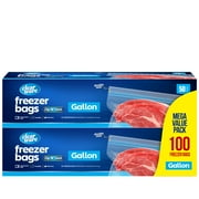 Gallon Freezer Bags, Double Zipper Seal - 100 Count, Thick Resealable Plastic Freezer Bags - Reusable Storage Bags for Food Storage, Meat, Fresh Vegetables, Fruit - Microwave-Safe, Zero BPA - 2 Boxes