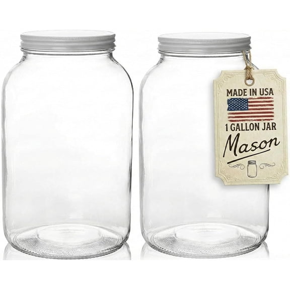 Gallon Jar 1 Gallon Glass Jar with Lid Gallon Mason Wide Mouth Large Glass Jar for Fermenting, Pickling, Canning, Water Glassing Eggs, Kombucha, and Food Storage Made in USA
