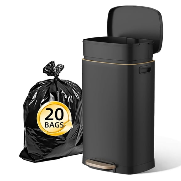 Gallon Kitchen Trash Can with Lid, 50L/13Gal Office Step Garbage Can for Home, Kitchen, Laundry Room, Office, Brushed Stainless Steel, Black