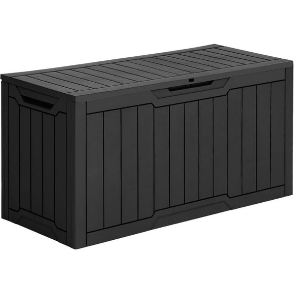GJSP 80 Gallon Outdoor Storage Box, Large Water Resistant Resin Deck Box, Indoor Outdoor Lockable Storage Container for Patio, Garden, Cushions, Tools, Equipment (Black)