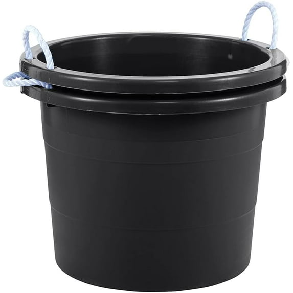 Gallon Rope Handle Tub, 2-Pack, Heavy-Duty Organization and Easy-Access Storage Tub, Multi-Purpose, Made with Rugged Plastic, Black