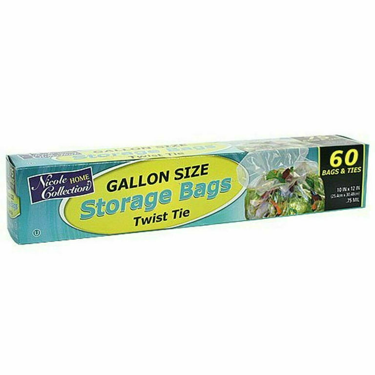 Gallon Size Plastic Food Storage Bags w/ Twist Ties 60CT BUNDLE (PACK OF 4)