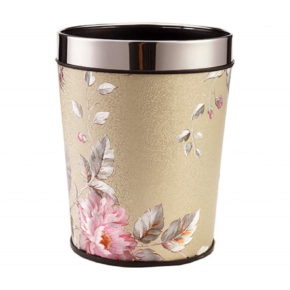 Gallon Trash Can Flowers Pattern Wastebasket Paper Basket Dustbin Garbage Bin for Bathrooms, Powder Rooms, Kitchens, Home Offices