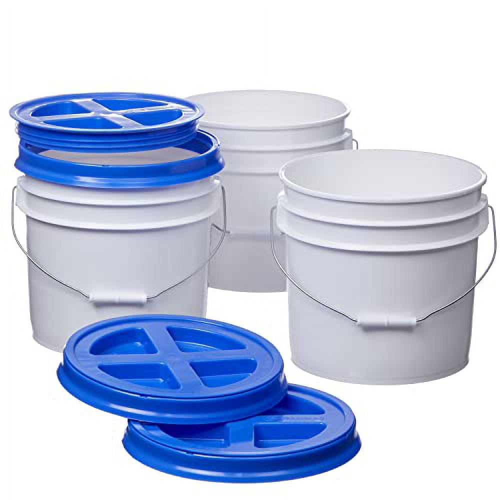 Gallon White Food Grade Buckets Blue Gamma Seal Lids, BPA Free