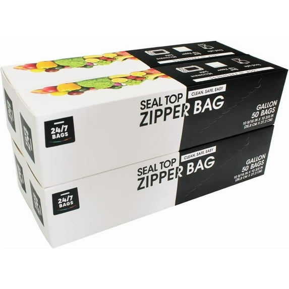 - Gallon Zip Storage Bags, 200 Count, Double Zipper Seal, Easy Grip Open Tabs, Write-On Space, BPA-Free & Heavy Duty, Microwave Safe, Non-StandUp