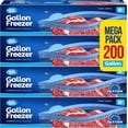 thumbnail image 1 of Gallon freezer bags, double zipper seal - 200 pieces, (4 packs of 50 each) thick plastic storage bags - reusable gallon food storage bags, for food, meat, vegetables, fruits storage - microwave safe,, 1 of 5