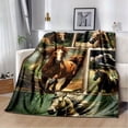 thumbnail image 1 of Galloping Horese Pattern Print Flannel Throw Blanket, 1 of 8