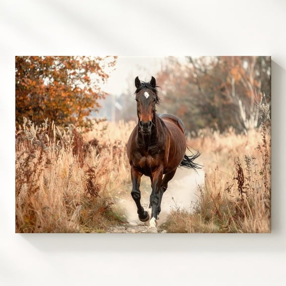 Galloping Horse Autumn Wall Art Print, Equestrian Landscape Decor