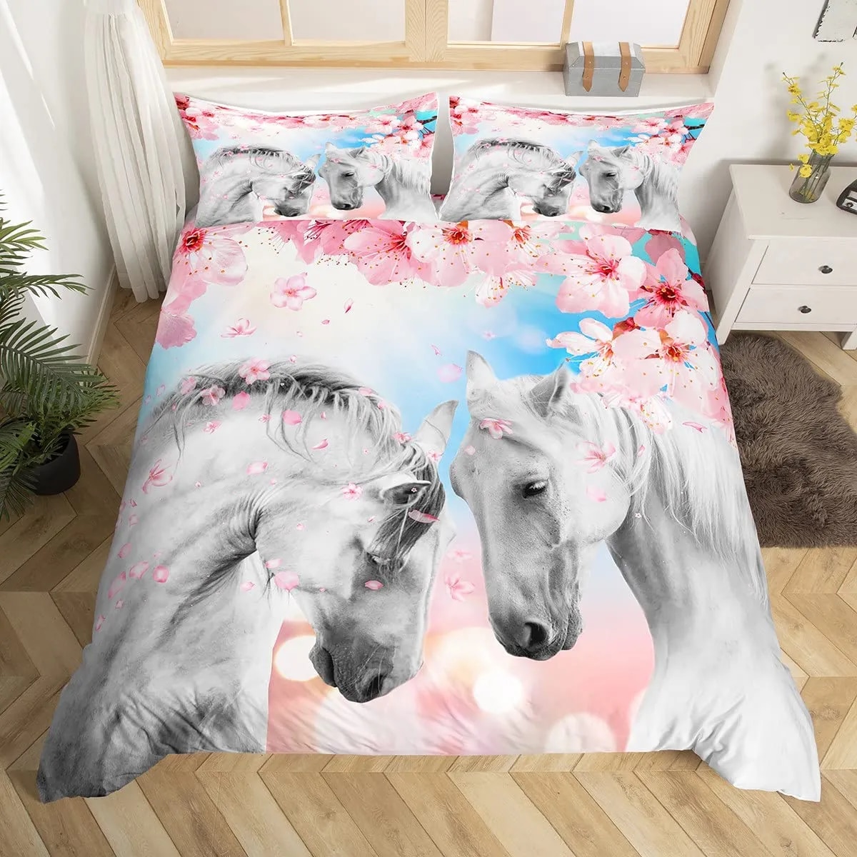 Galloping Horse Duvet Cover Set Western Cowboy Farm Animal Bedding Set