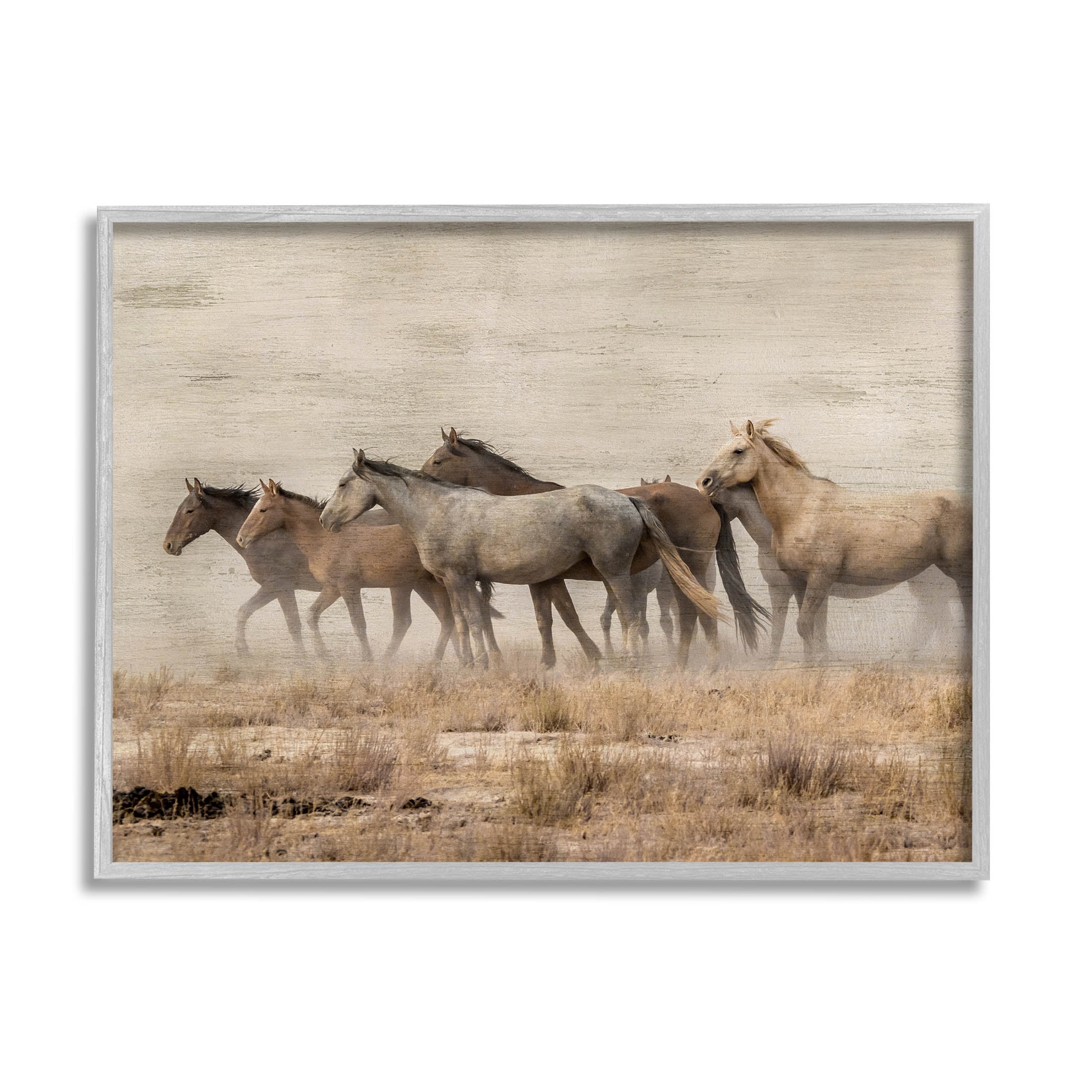 Galloping Horse Herd Countryside Animals & Insects Graphic Art Gray Framed Art Print Wall Art