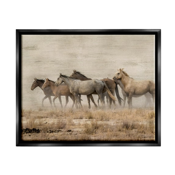 Galloping Horse Herd Countryside Animals & Insects Graphic Art Jet Black Framed Art Print Wall Art