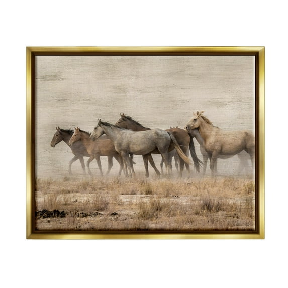 Galloping Horse Herd Countryside Animals & Insects Graphic Art Metallic Gold Framed Art Print Wall Art