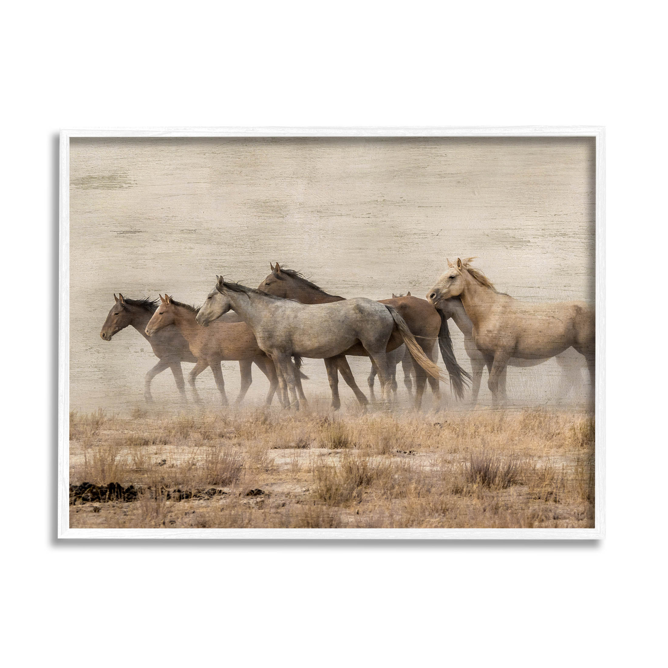 Galloping Horse Herd Countryside Animals & Insects Graphic Art White Framed Art Print Wall Art