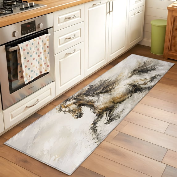Galloping Horse Runner Rugs 2x6ft Rustic Vintage Brown Flowing Mane ...