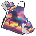 thumbnail image 1 of Galloping Horse in Sky 5 Pcs Kitchen Set Heat Resistant Oven Mitts and Non-Slip Pot Holders with Adjustable Cooking Apron, 1 of 6