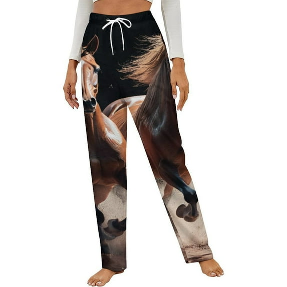 Galloping Horses Art Print Winter Female Pants Flannel High Waist Women Pants Lady Warm Straight Leg Plush Trousers