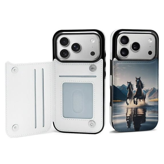 Galloping Horses Mountain Reflections Leather Wallet Case for iPhone 12 Pro Wallet Case Card Holder Flip