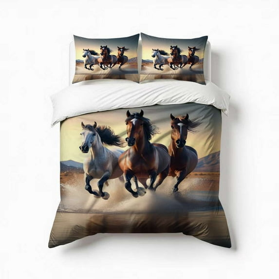 Galloping Horses Splash Bedding Set 3 Pcs Soft Microfiber Quilt Cover For Bedroom Decor, Comforter Cover With 2 Pillowcase
