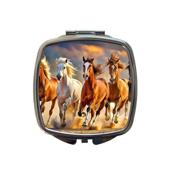 Galloping Horses Travel Makeup Handbag Purse Small Pocket Compact Mirror