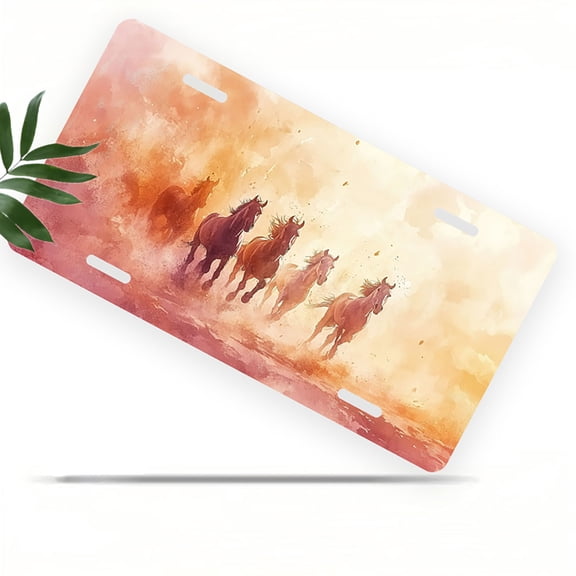 Galloping Horses in Watercolor Front License Plate, Metal License Plate, Funny Standard Plates Personalized Novelty Decorative For Men/Women/Boys/Girls Car 6×12 Inch
