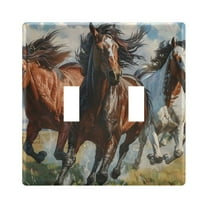 Galloping Horses on Grassland Light Switch Plate Covers 2 Gang Wall Plate Plastics Outlet Covers for Kitchen Home Office Decor