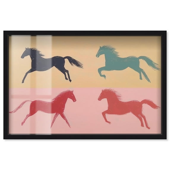 Galloping Quartet Shadowbox Print Maximalist Wall Decor by Art Remedy, Black Frame, 45 x 30