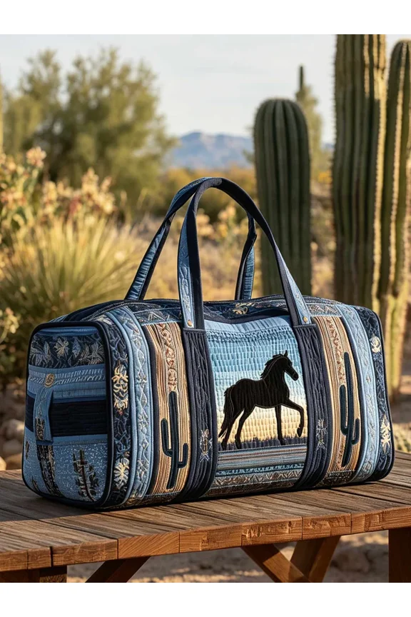 Galloping Western Steed Quilted Duffle Bag
