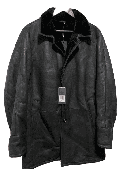 Men's Black Leather Shearling Fur-Lined Jacket Coat Eu 48 US 38