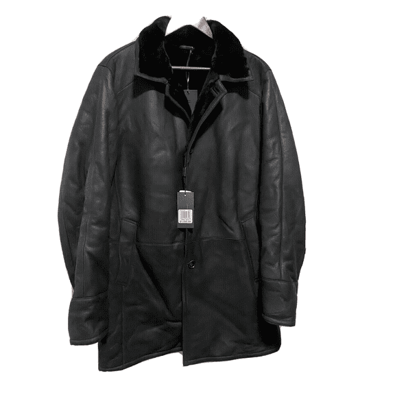 Gallotti Men's Black Leather Shearling Fur-Lined Jacket Coat Eu 50 US 40