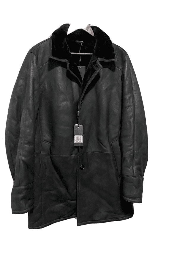 Men's Black Leather Shearling Fur-Lined Jacket Coat Eu 50 US 40