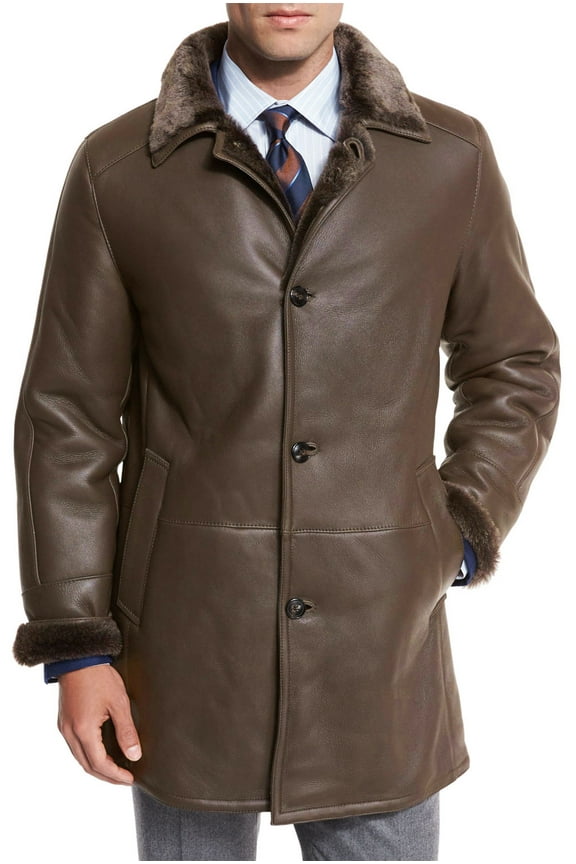 Mens Shearling Fur-Lined Nappa Leather Jacket 40 Brown IT 50 NWT $1995