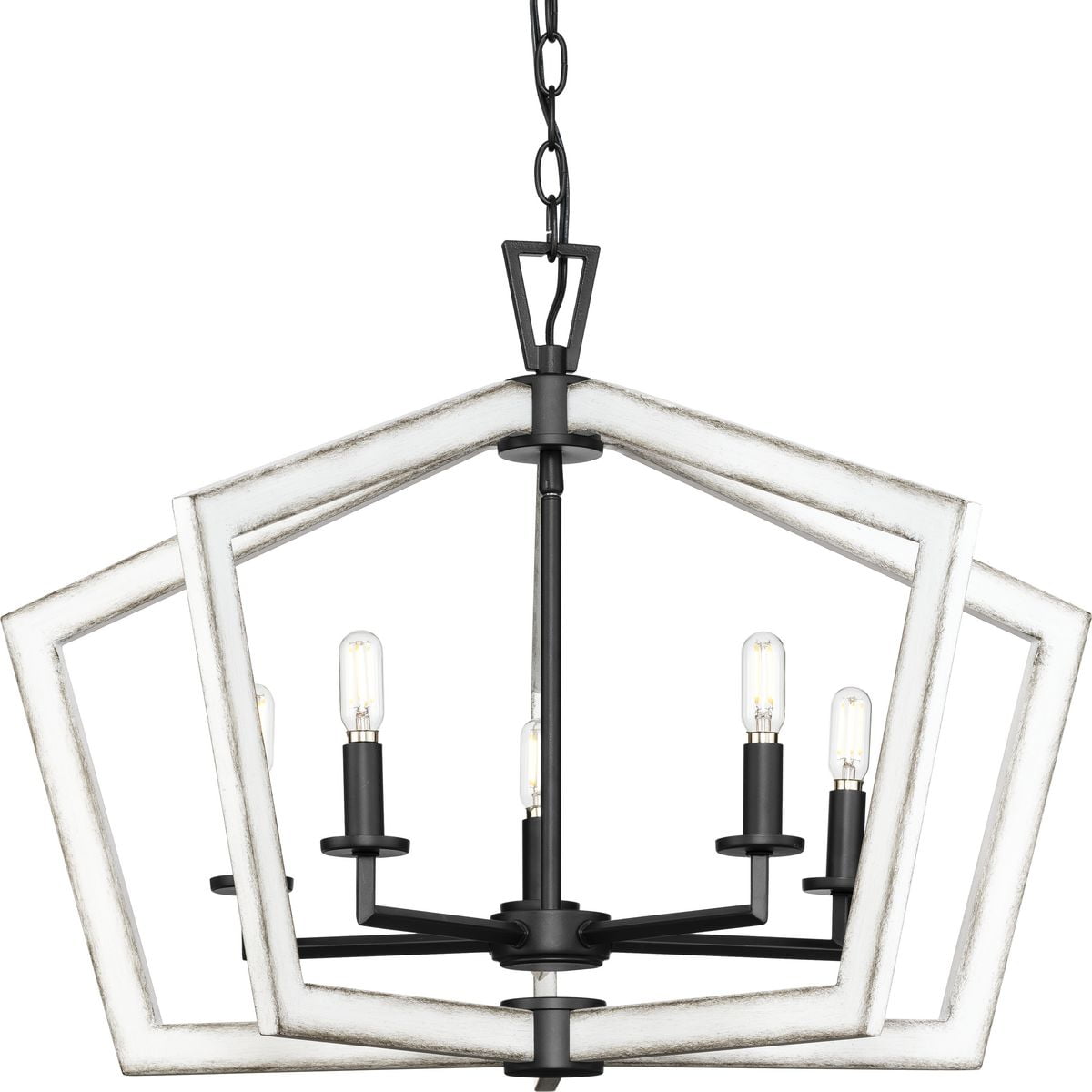 Matte Black and White Geometric Cage Chandelier